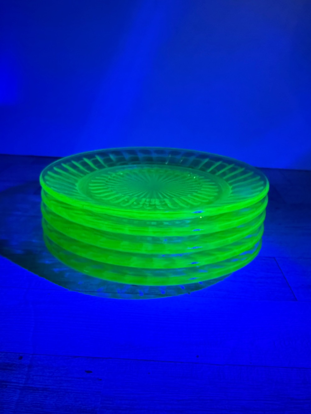 5 Anchor Hocking Uranium Glass Pillar Optic depression glass salad plates